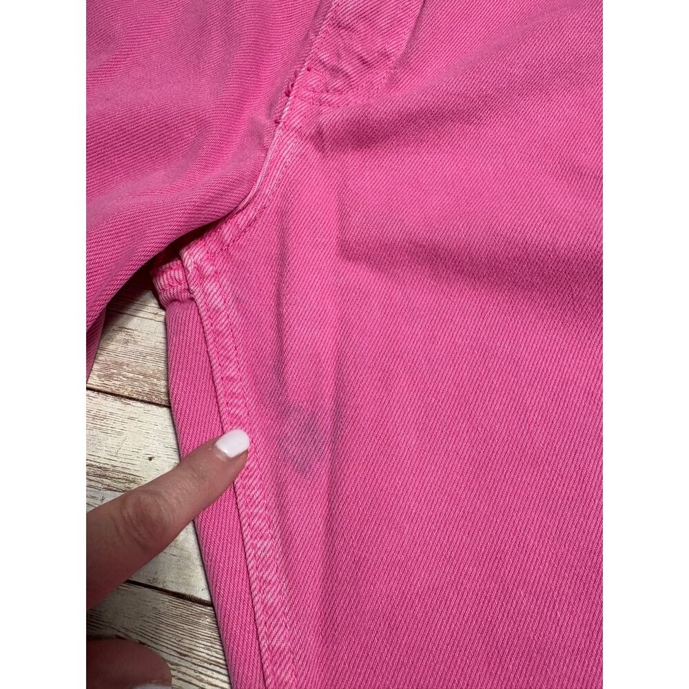 Zara Wide Leg Raw Hem Pink Jeans Denim Women's Size 6 Spring Pants High Rise NWT - Picture 6 of 10